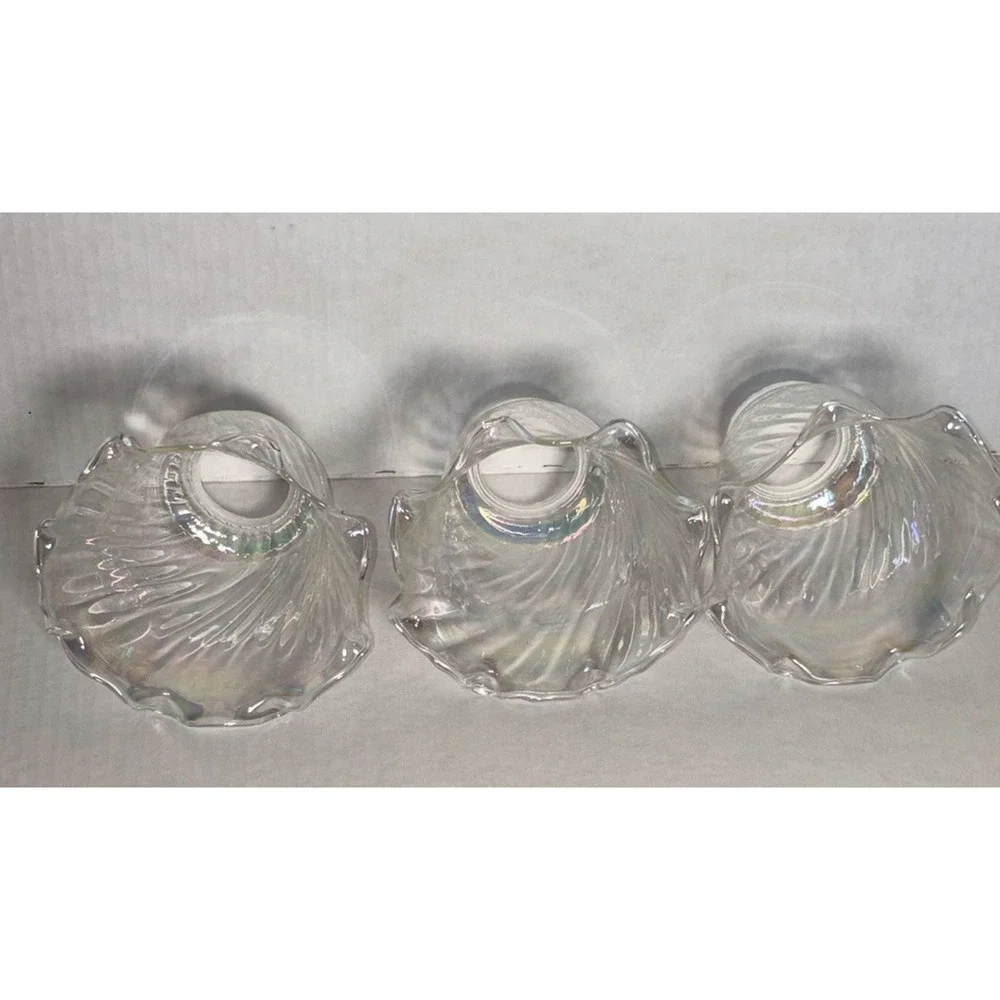 Iridescent 4” Light Shade Hurricane Lamp Swirl Bell Ruffled Fitter 2” Set of 3